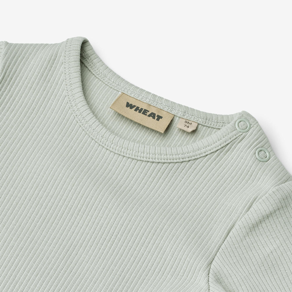 Wheat - Rib Body L/S Spencer - Rainy sky - Strampler - Bio-Baumwolle