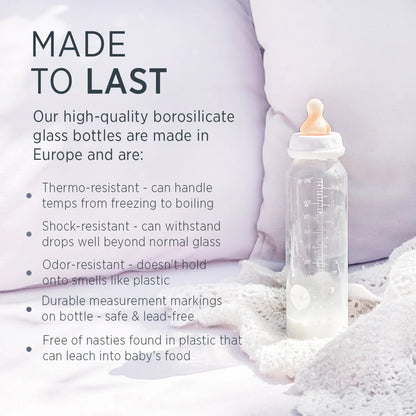 Glazen babyfles - Natuurrubber - Standard Neck Baby Bottle - 120ML - 0-6 maanden - Hevea