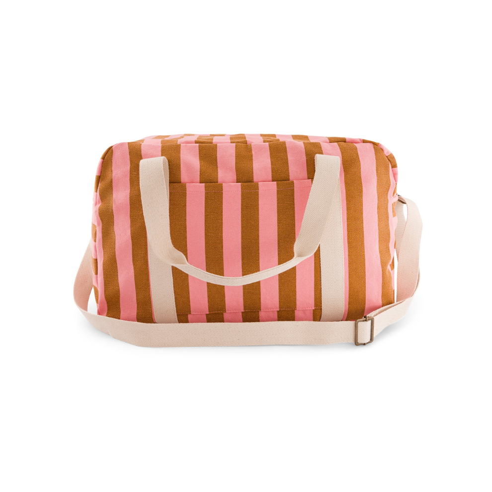 Luiertas/Weekendtas Raphael - Stripes Strawberry/Caramel - Waterafstotend katoen - Rose in April