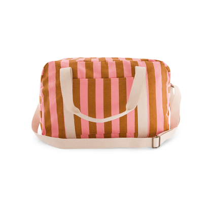 Luiertas/Weekendtas Raphael - Stripes Strawberry/Caramel - Waterafstotend katoen - Rose in April