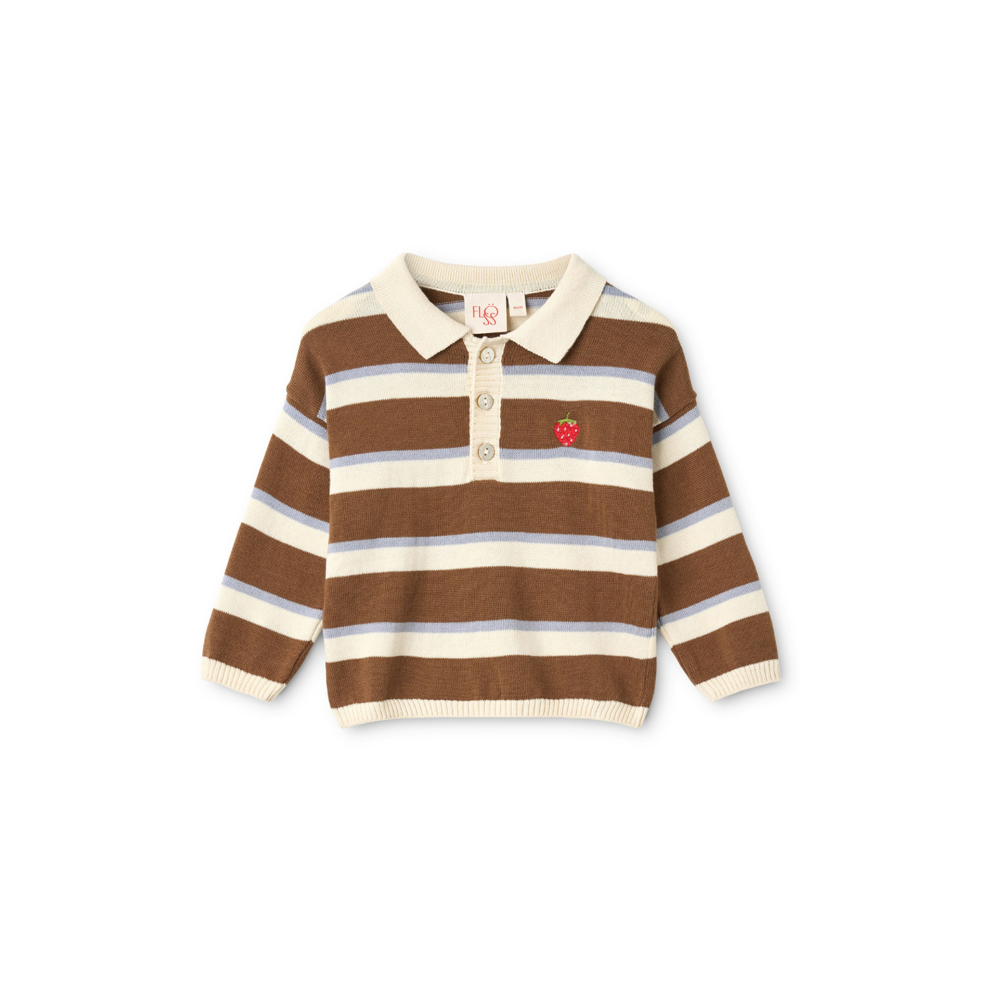 Gebreide polo sweater Elias – Coffee/Air Stripe – 100% katoen – Flöss