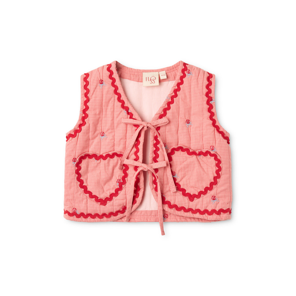 Gewatteerd gilet Sonja Vest - Pink Rose Gingham - Katoen - Flöss - voorkant