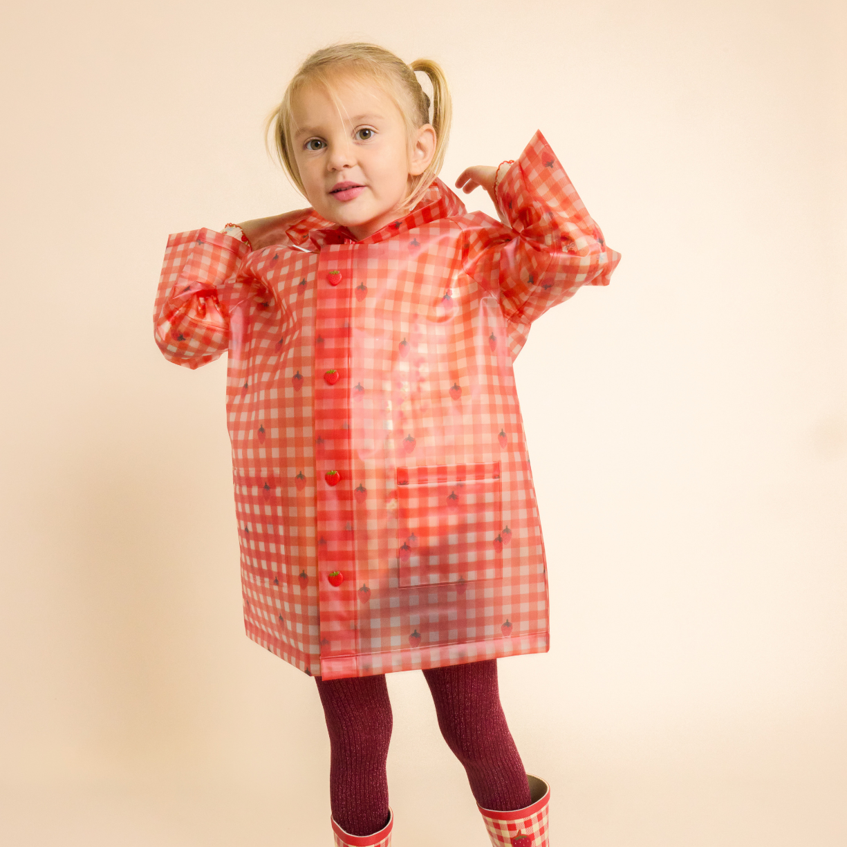 Waterdichte regenjas Iris – Berry Gingham – Flöss