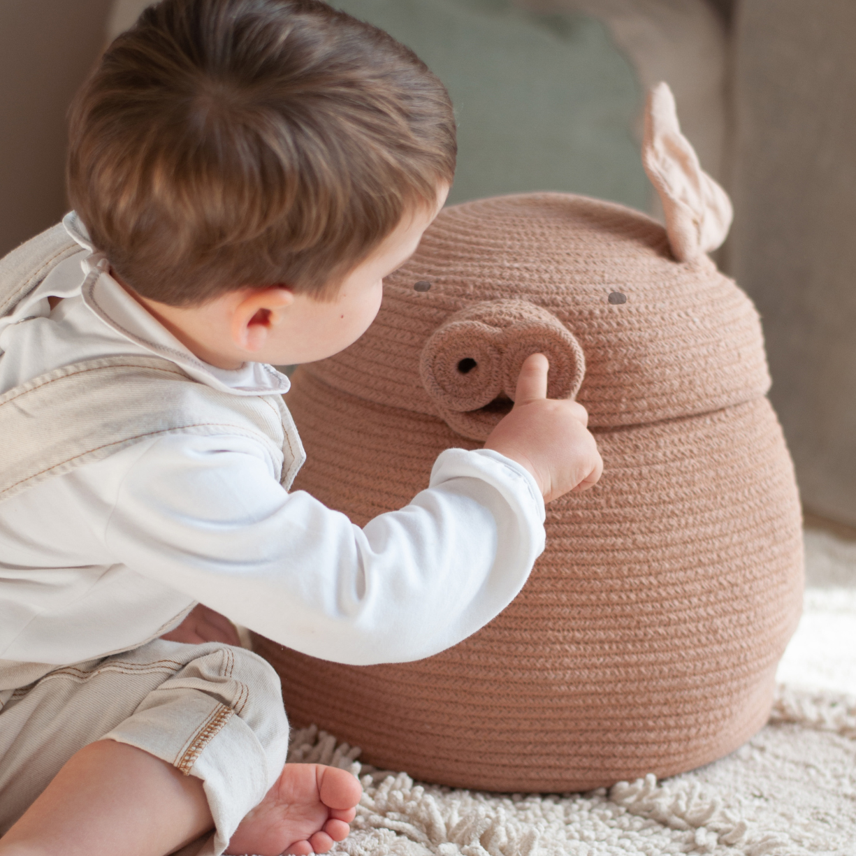 Basket Peggy the Pig - Opbergmand varken - Rose - Ø 32 × 30 cm - Lorena Canals - productfoto