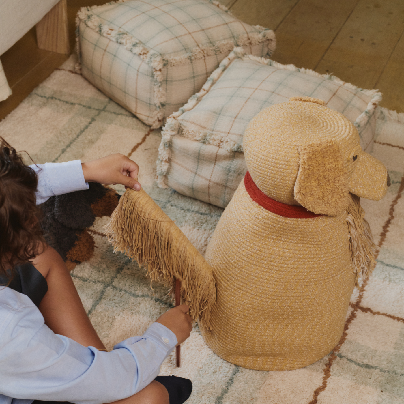 Handloom Pouf - Blue Sage - 40 × 40 × 20 cm - Lorena Canals - productfoto - afbeelding 3
