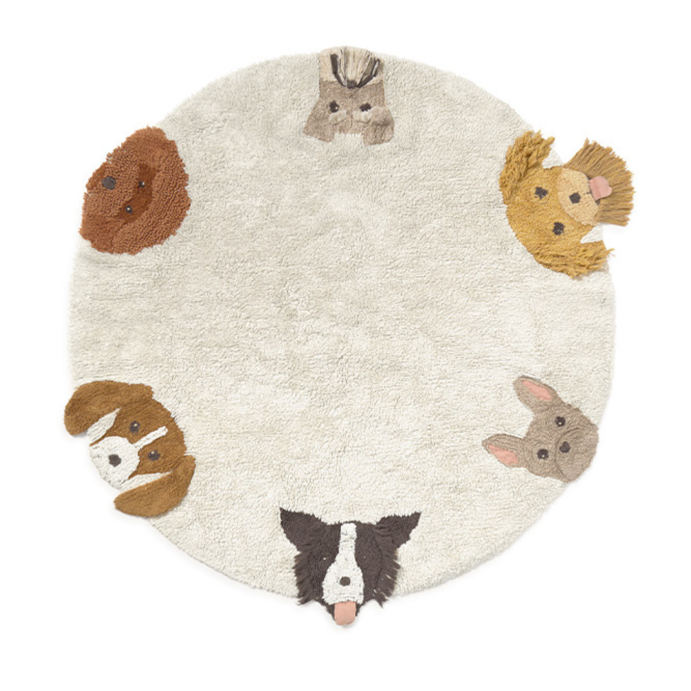 Wasbaar vloerkleed Dogs – Naturel – Ø 140 cm – Lorena Canals