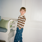 Gebreide polo sweater Elias - Coffee/Air Stripe - 100% katoen - Flöss - productfoto - afbeelding 3