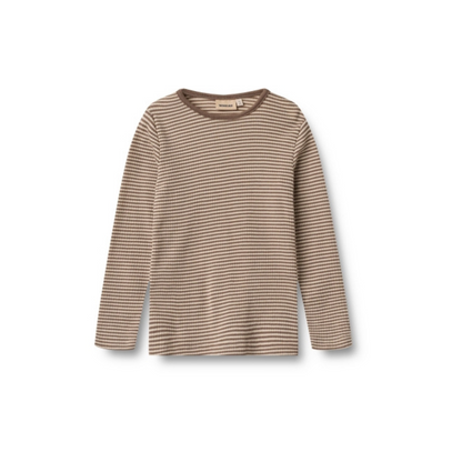 Long-sleeved top Alfie - Merino wool/silk - Brown stripe - Wheat