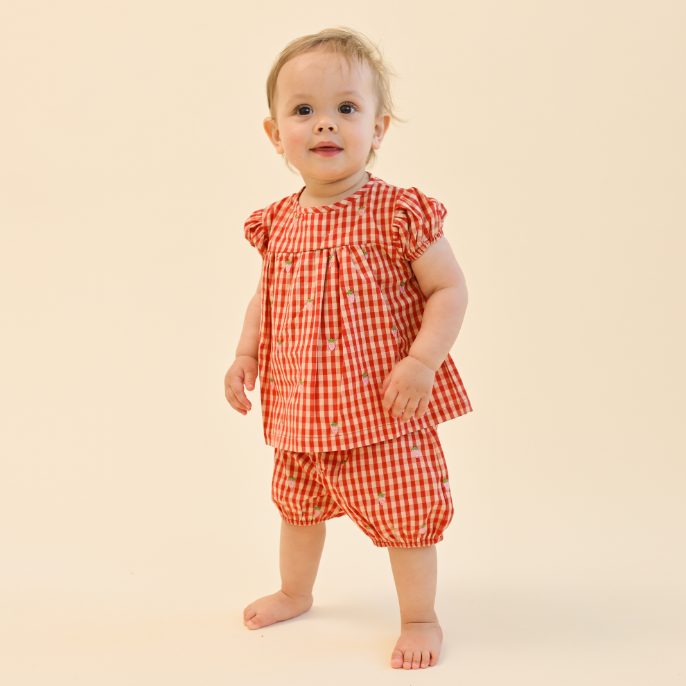 Baby set Molly - Katoen - Rood/roze - Aardbeitjes - Flöss