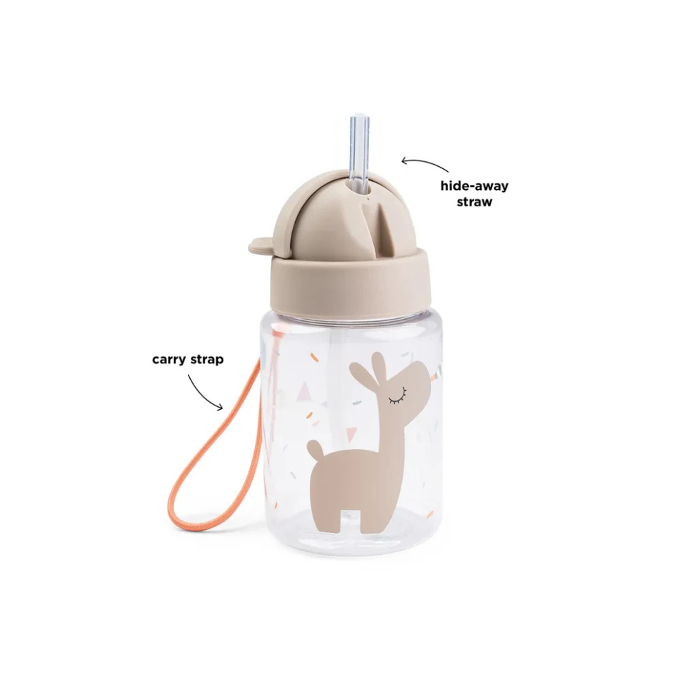 Drinkfles met rietje - Straw bottle - Celebration - Sand - 280 ml - Done by Deer - productfoto