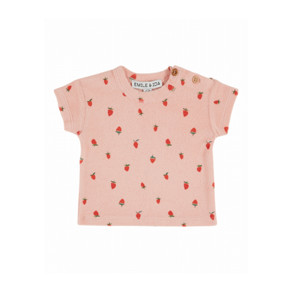 T-shirt badstof - Tee shirt eponge - Roze/Aardbeitjes - Emile et Ida