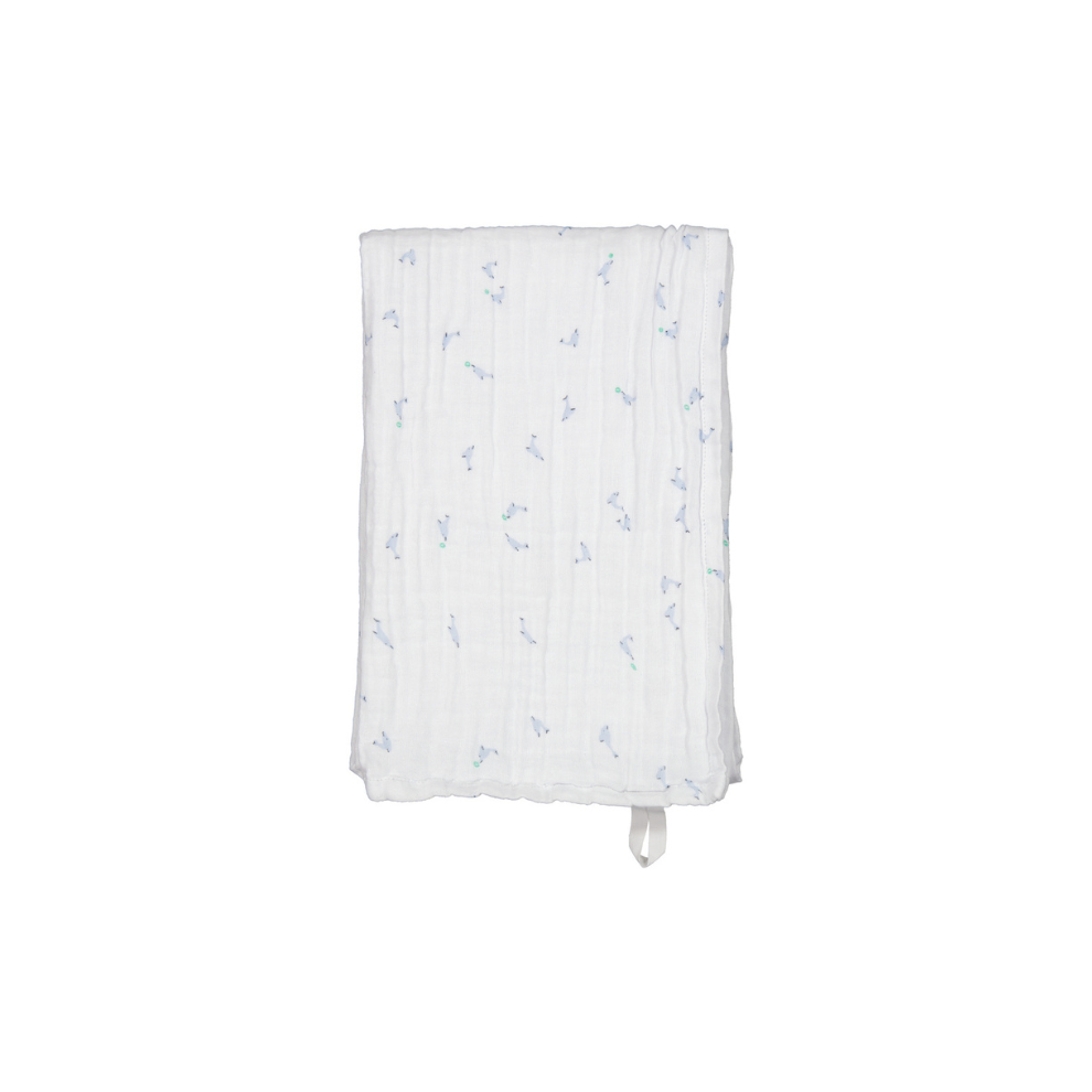 Hydrophilic cloths Ada - 65x65cm - 2 pack - Organic cotton muslin - Dolphin print - MarMar Copenhagen
