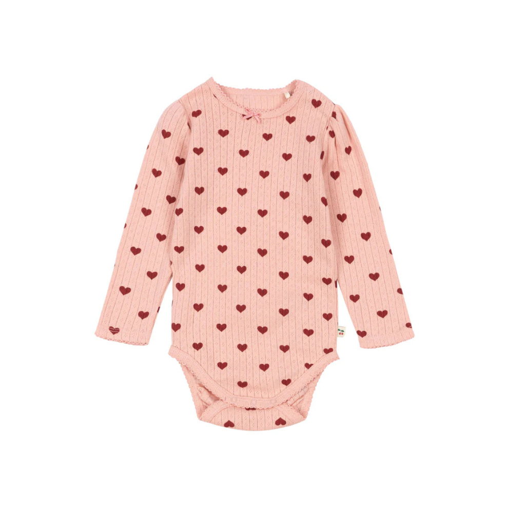 Minnie Romper - Amour Red with Red Hearts - Pointelle - Organic Cotton - GOTS - Konges Sløjd
