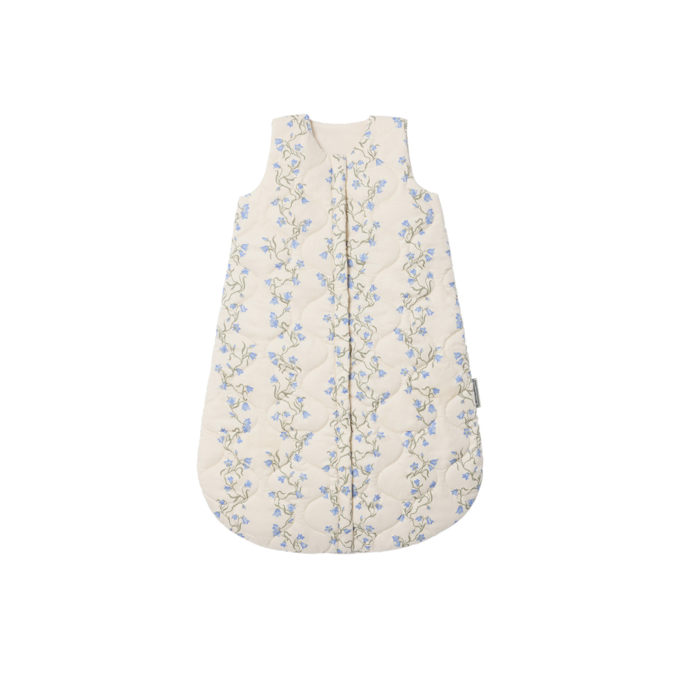 Padded Sleeping Bag - Bell Flower/Blue Flower Print - Organic Cotton - Garbo&Friends