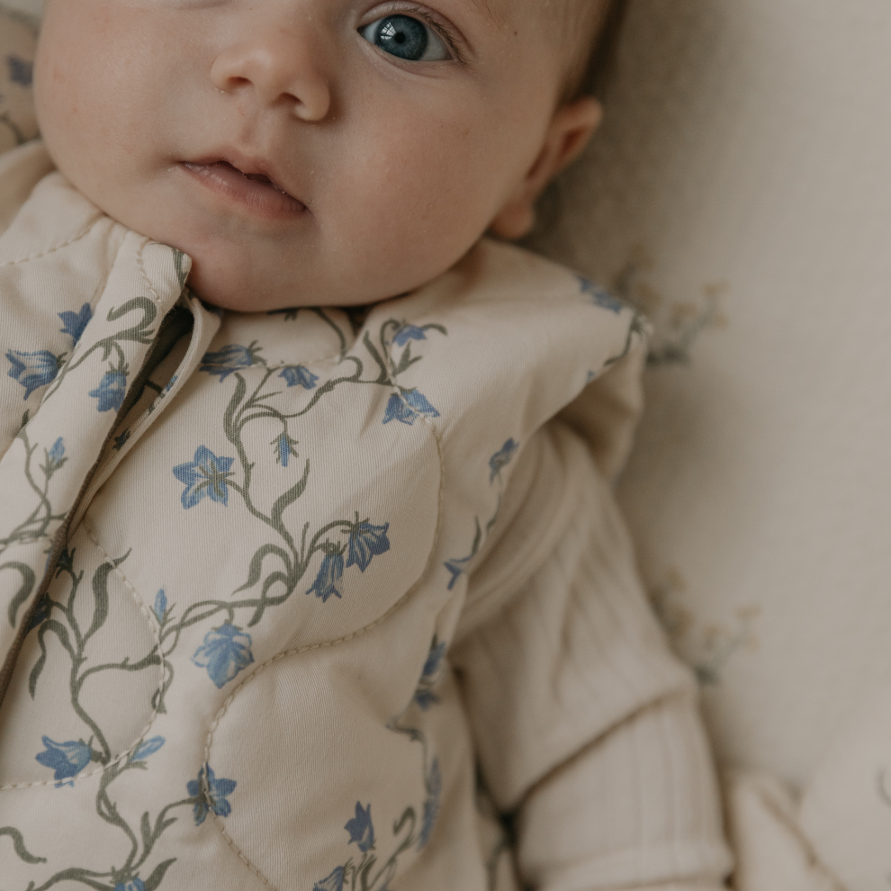Padded Sleeping Bag - Bell Flower/Blue Flower Print - Organic Cotton - Garbo&Friends
