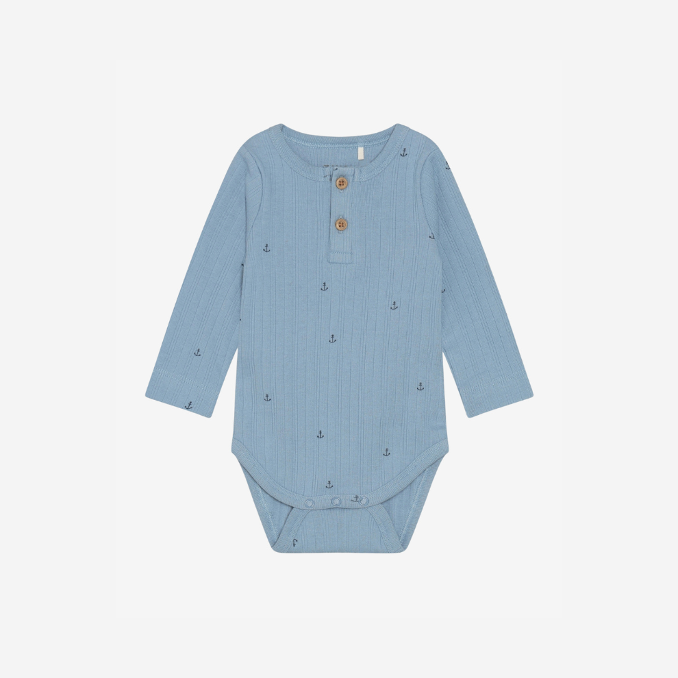 Long-Sleeved Romper - Organic Cotton - Mountain Spring/Blue - Fixoni