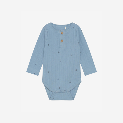 Long-Sleeved Romper - Organic Cotton - Mountain Spring/Blue - Fixoni