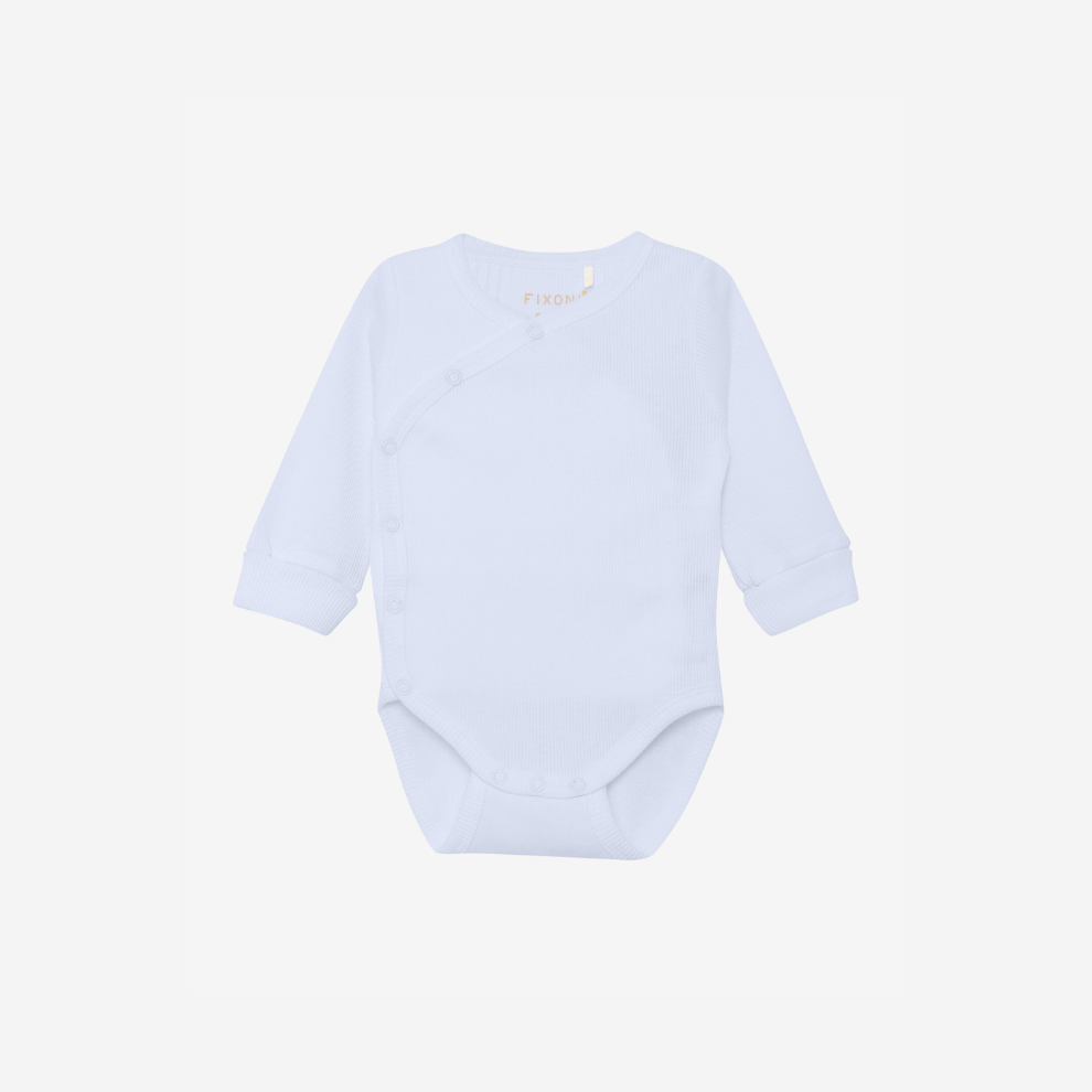 Wrap Over Bodysuit - Organic Cotton - Wrap Body Long Sleeve - Arctic Ice - GOTS - Fixoni