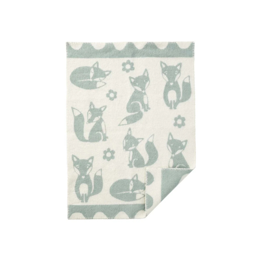Cradle Blanket Fox - Organic wool - Blue/Duck Blue - 65x90 cm - Klippan