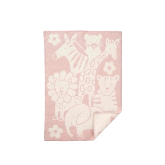 Crib blanket - Organic wool - 65x90cm - Pink/Picnic - Klippan