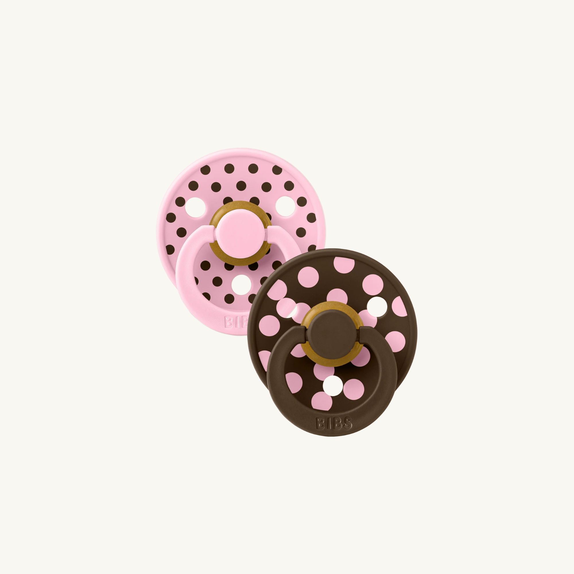 STUDIO Colour fopspenen 2 Pack Polka - Baby Pink/Mocha - Rond - Natuurlijk rubberlatex - BIBS - voorkant