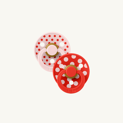 STUDIO Colour Schnuller Doppelpack Polka - Blossom/Candy Apple - Anatomisch - Naturkautschuklatex - BIBS