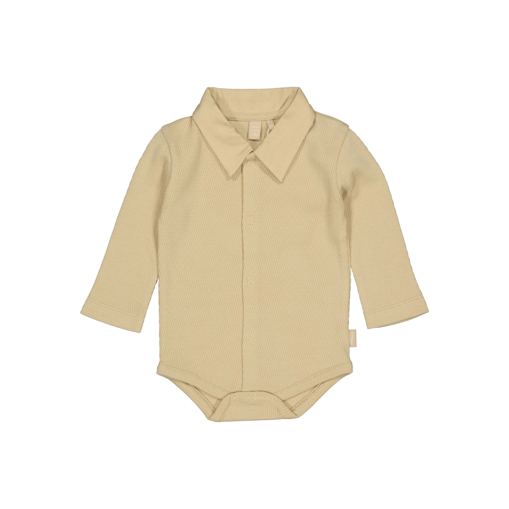 Romper met overhemdkraagje Noud - Beige - 100% katoen - LEVV Labels - voorkant