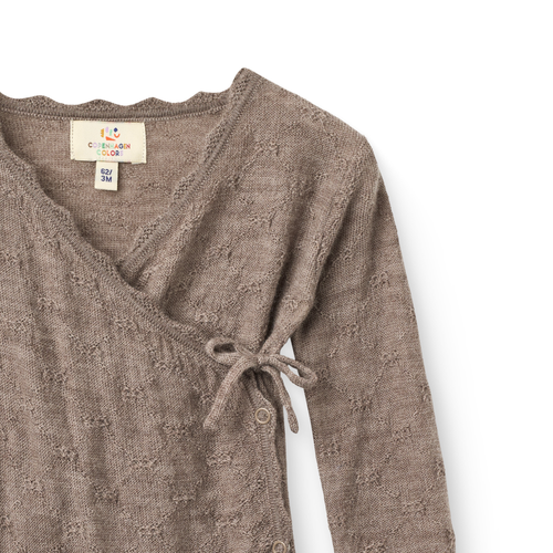 Ensemble bébé - Grenouillère et legging en maille ajourée - Mélange naturel - 100 % laine mérinos - Couleurs Copenhague - Gros plan