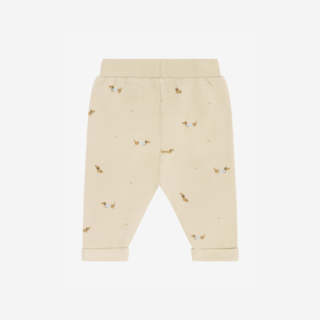 Sweatbroekje - Humus - Beige met teckel print - Fixoni - achterkant
