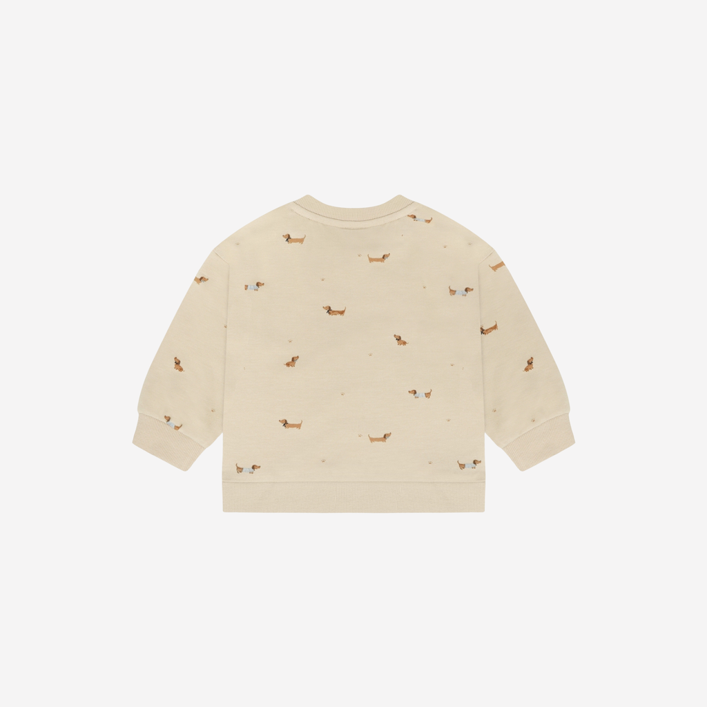 Sweater - Humus - Beige met teckel print - Fixoni - achterkant
