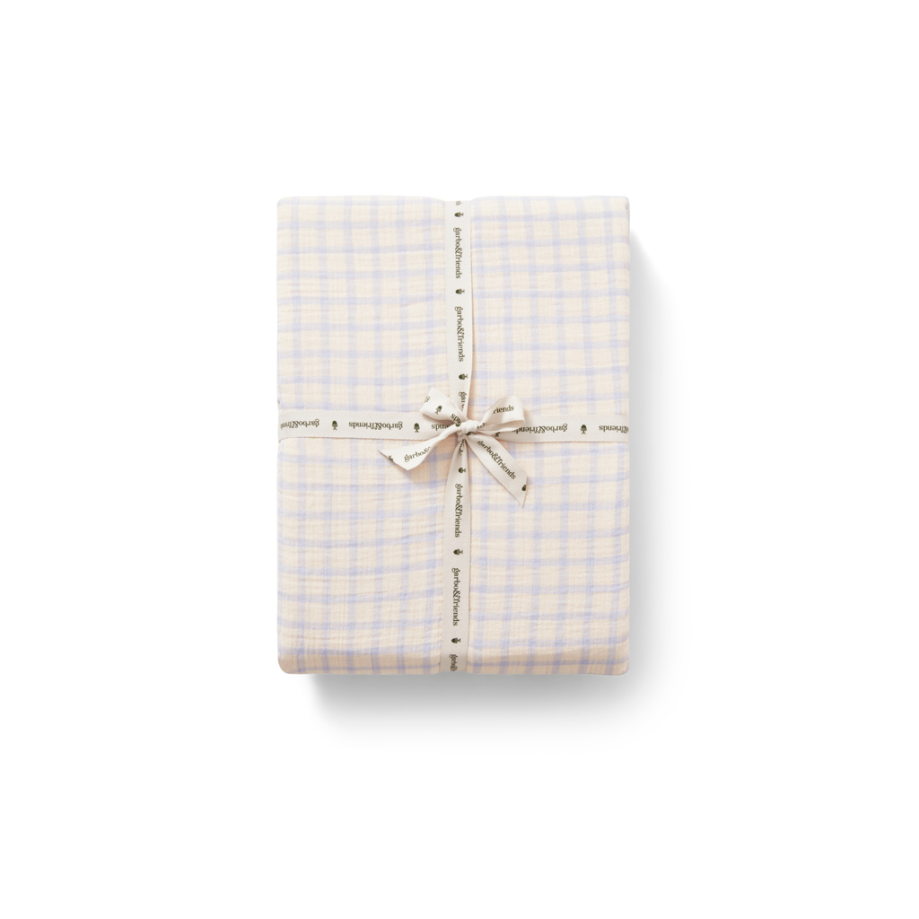 Hoeslaken - Muslin Fitted Sheet Junior - 70x140 - Biologisch katoen mousseline - Gingham Sky Blue - Garbo & Friends - Garbo&Friends - productfoto