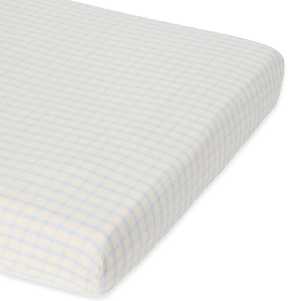 Hoeslaken - Muslin Fitted Sheet Junior - 70x140 - Biologisch katoen mousseline - Gingham Sky Blue - Garbo & Friends - Garbo&Friends - afbeelding 2