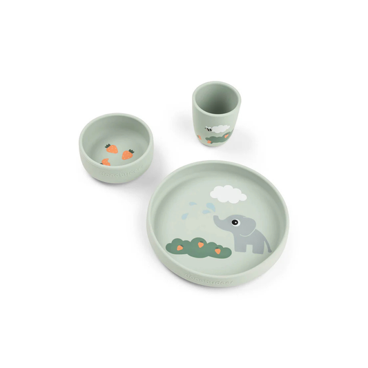 Suction Plate Set - Stick&Stay Dinner Set - Elphee - Green - Done by Deer