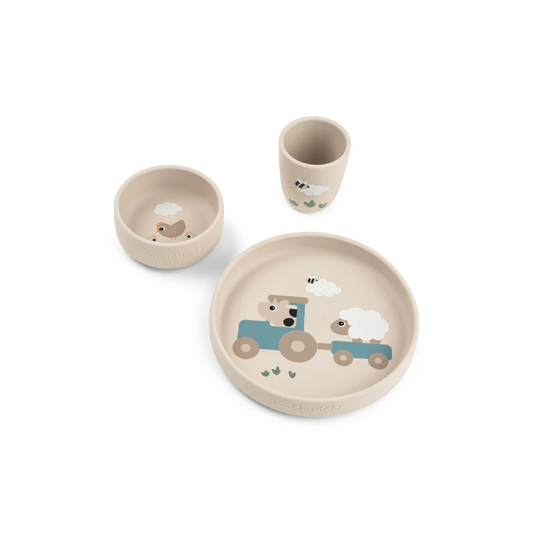 Suction Plate Set - Stick&Stay Dinner Set - Tiny Farm - Sand - Done by Deer