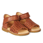 Angulus - Open teen sandaal met mini-hartjes en klittenband - Cognac - 100% Chroomvrij Leer - vooraanzicht