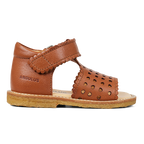 Angulus - Open teen sandaal met mini-hartjes en klittenband - Cognac - 100% Chroomvrij Leer - zijaanzicht