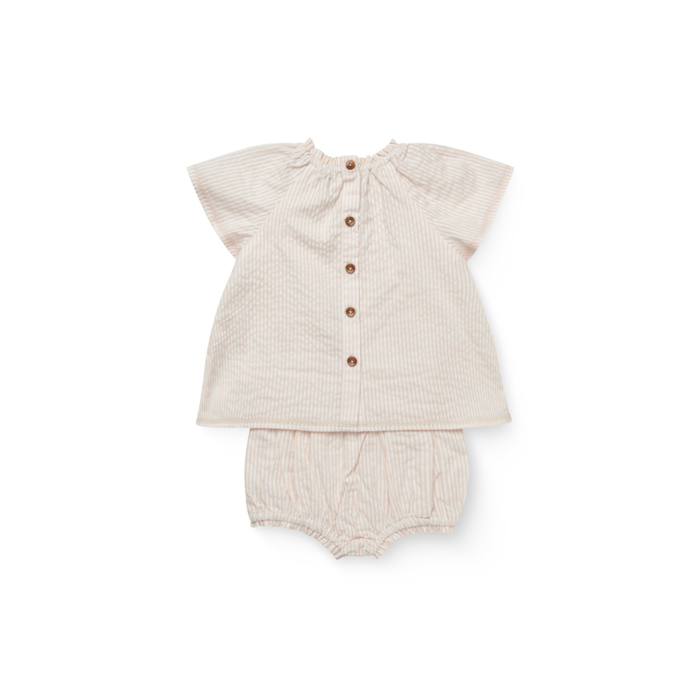 Seersucker Baby-Set met Borduursel - Biologisch katoen - Dusty Rose/Cream Stripe - Copenhagen Colors achterkant