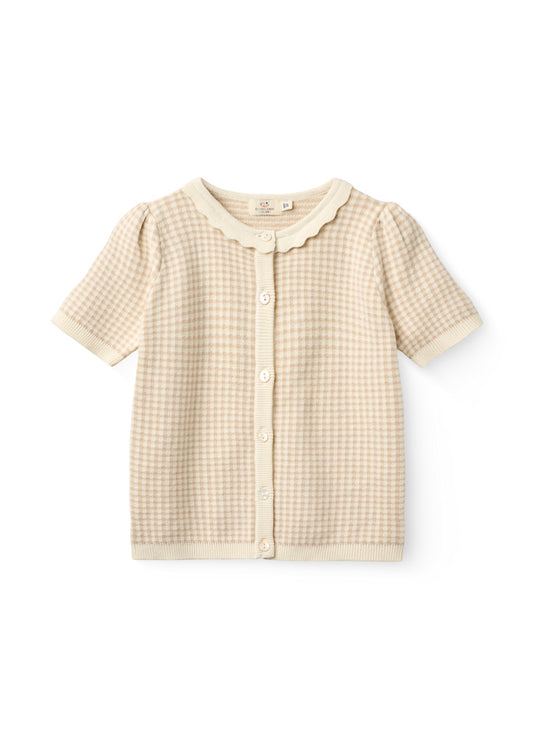 Gebreid vestje korte mouw - Check Beige Jacquard - Copenhagen Colors voor