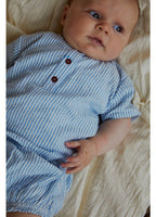 Top en broekje set - Seersucker Baby Set - Biologisch katoen - Blauw/wit gestreept - Copenhagen Colors baby 