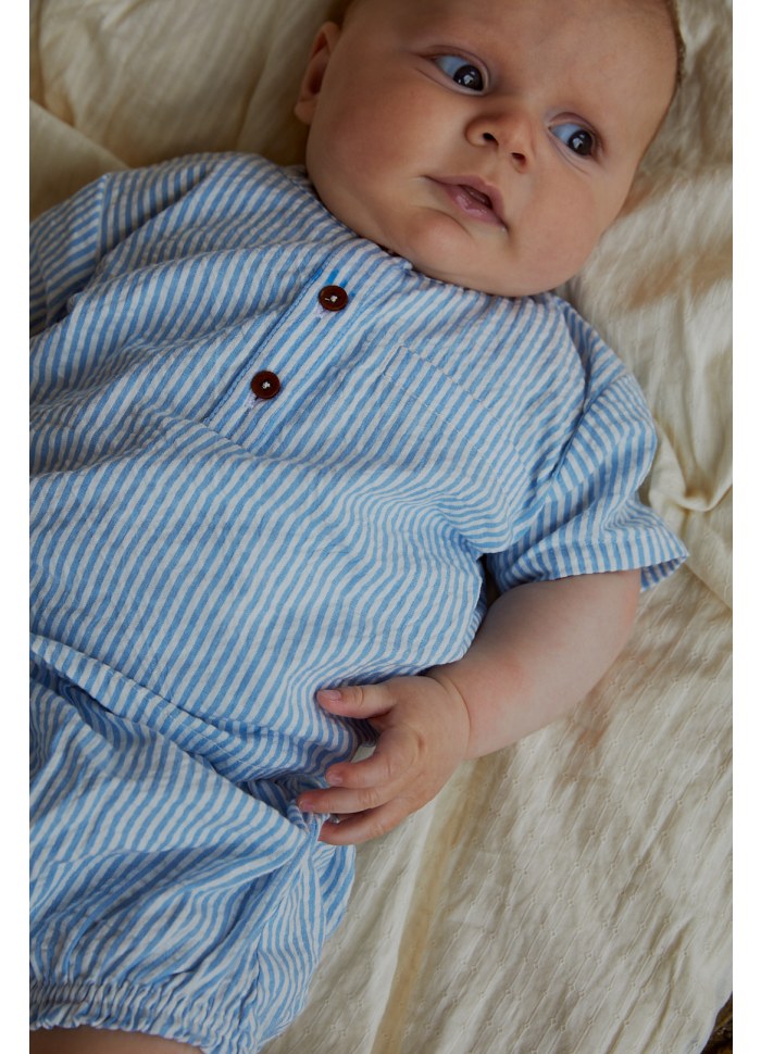 Top en broekje set - Seersucker Baby Set - Biologisch katoen - Blauw/wit gestreept - Copenhagen Colors baby 