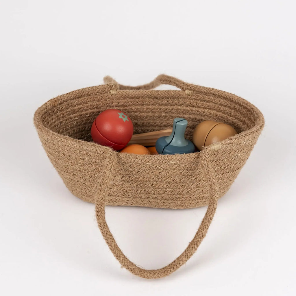 Houten Fruit- en Groenteset – 8-delige speelset met jute mandje – Egmont Toys