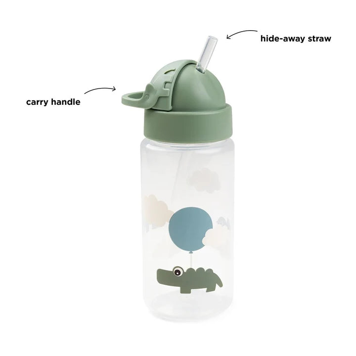 Drinking bottle with straw - Straw bottle - Happy Clouds - Croco/Green - 350 ml - Done by Deer