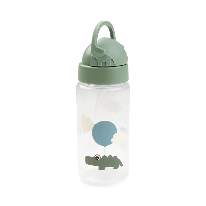 Drinking bottle with straw - Straw bottle - Happy Clouds - Croco/Green - 350 ml - Done by Deer