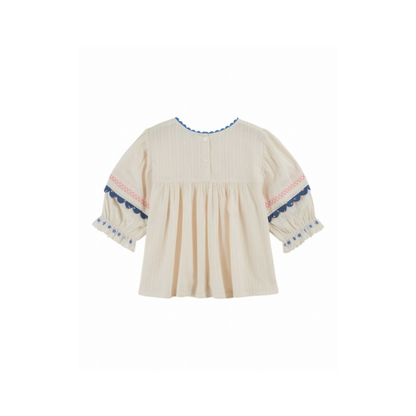 Top korte mouw - Blouse Brodee - Biologisch katoen - Creme - Emile et Ida achter