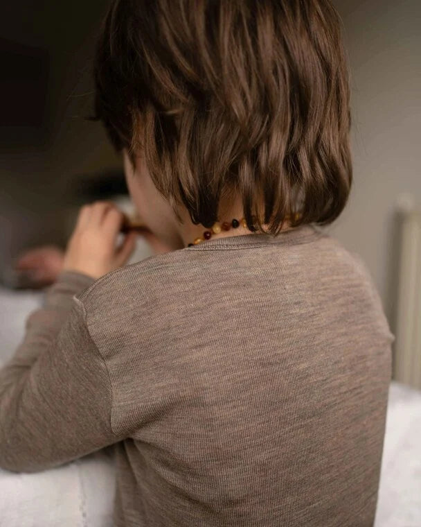 Top long sleeve - Wool/silk - Brown/walnut - Children's shirt - Engel Natur