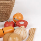 Houten Fruit- en Groenteset – 8-delige speelset met jute mandje – Egmont Toys