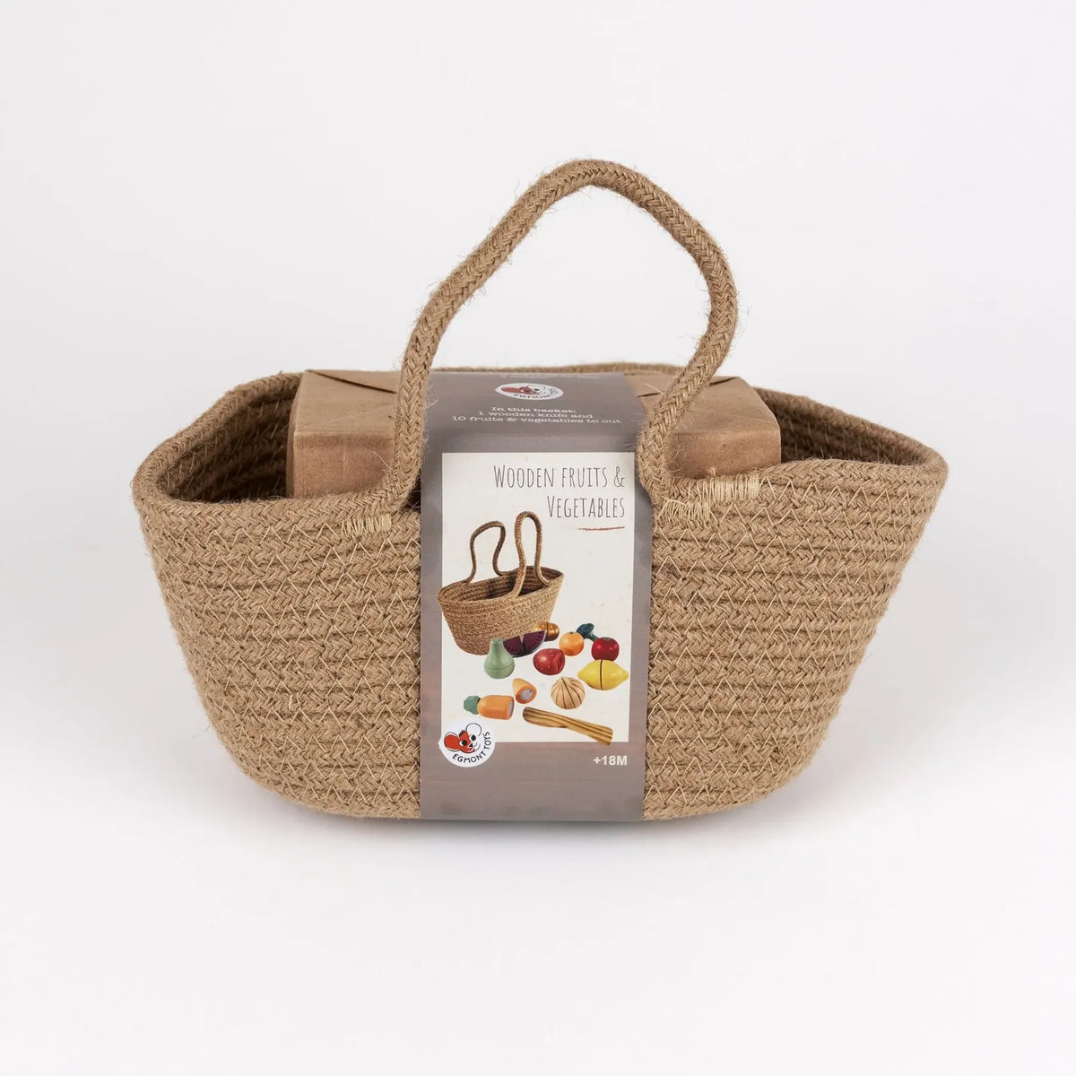 Houten Fruit- en Groenteset – 8-delige speelset met jute mandje – Egmont Toys