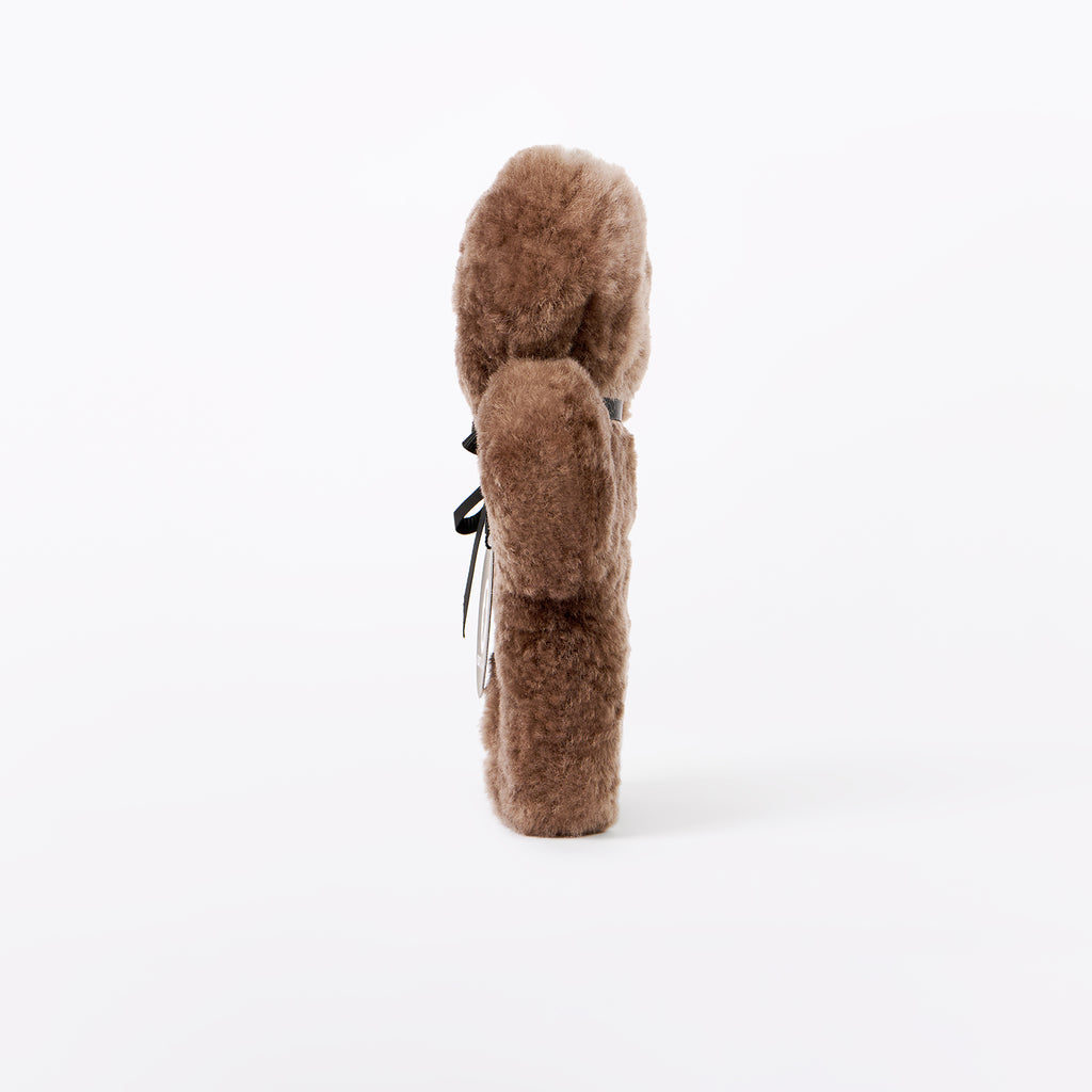 FLATOUTbear Baby - 100% Australische schapenvacht - Wollen knuffel chocolate zijkant