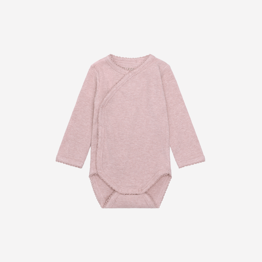 Overslag romper lange mouw - Modal/Katoen - Pale Mauve Melange - Fixoni voorkant