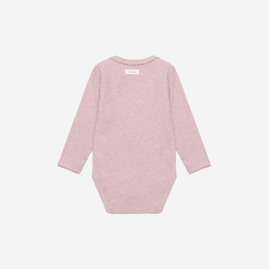 Romper lange mouw - Modal/Katoen - Pale Mauve Melange - Fixoni achterkant